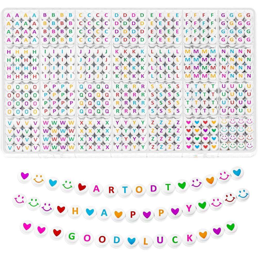 image:imageARTDOT 1400 Pieces Letter Beads for Friendship Bracelets Making Kit 28 Styles Assortment Jewelry Making Supplies Alphabet Beads Set with Cases Preppy Crafts GiftsMulticolor Letter White Bead