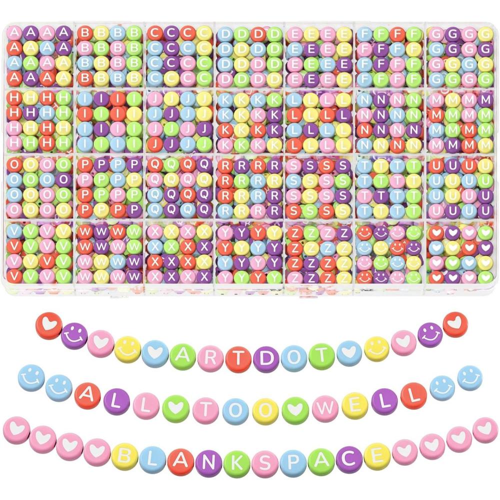 image:imageARTDOT 1400 Pieces Letter Beads for Friendship Bracelets Making Kit 28 Styles Assortment Jewelry Making Supplies Alphabet Beads Set with Cases Preppy Crafts GiftsWhite Letter Multicolor Bead