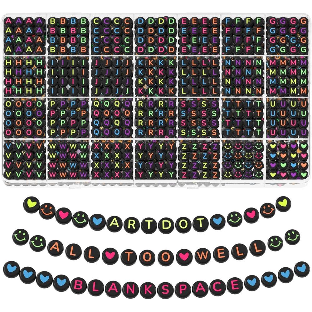 image:imageARTDOT 1400 Pieces Letter Beads for Friendship Bracelets Making Kit 28 Styles Assortment Jewelry Making Supplies Alphabet Beads Set with Cases Preppy Crafts GiftsMulticolor Letter Black Bead