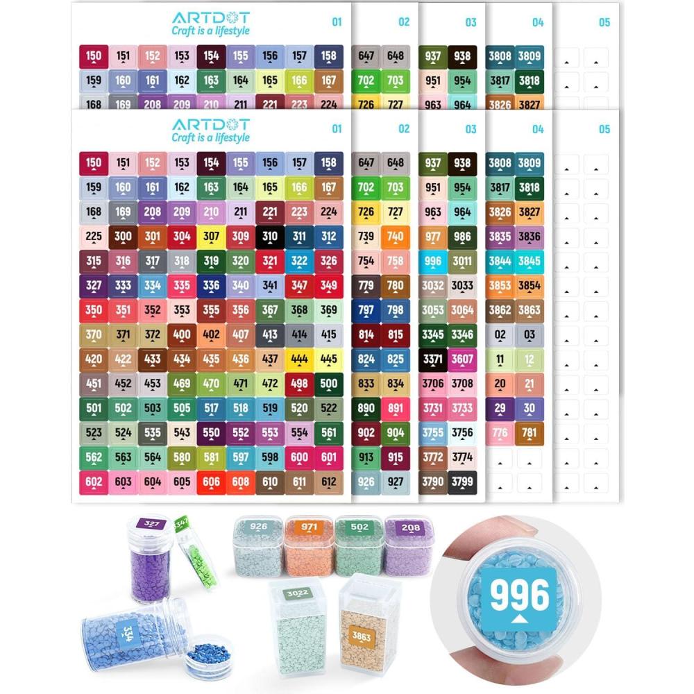image:imageARTDOT 2 Set Label Stickers for Diamond Art Storage Kits for Adults 489 Colors Stickers Matched with Actual Embroidery Floss as Diamond Painting Accessories and Cross Stitch Supplies
