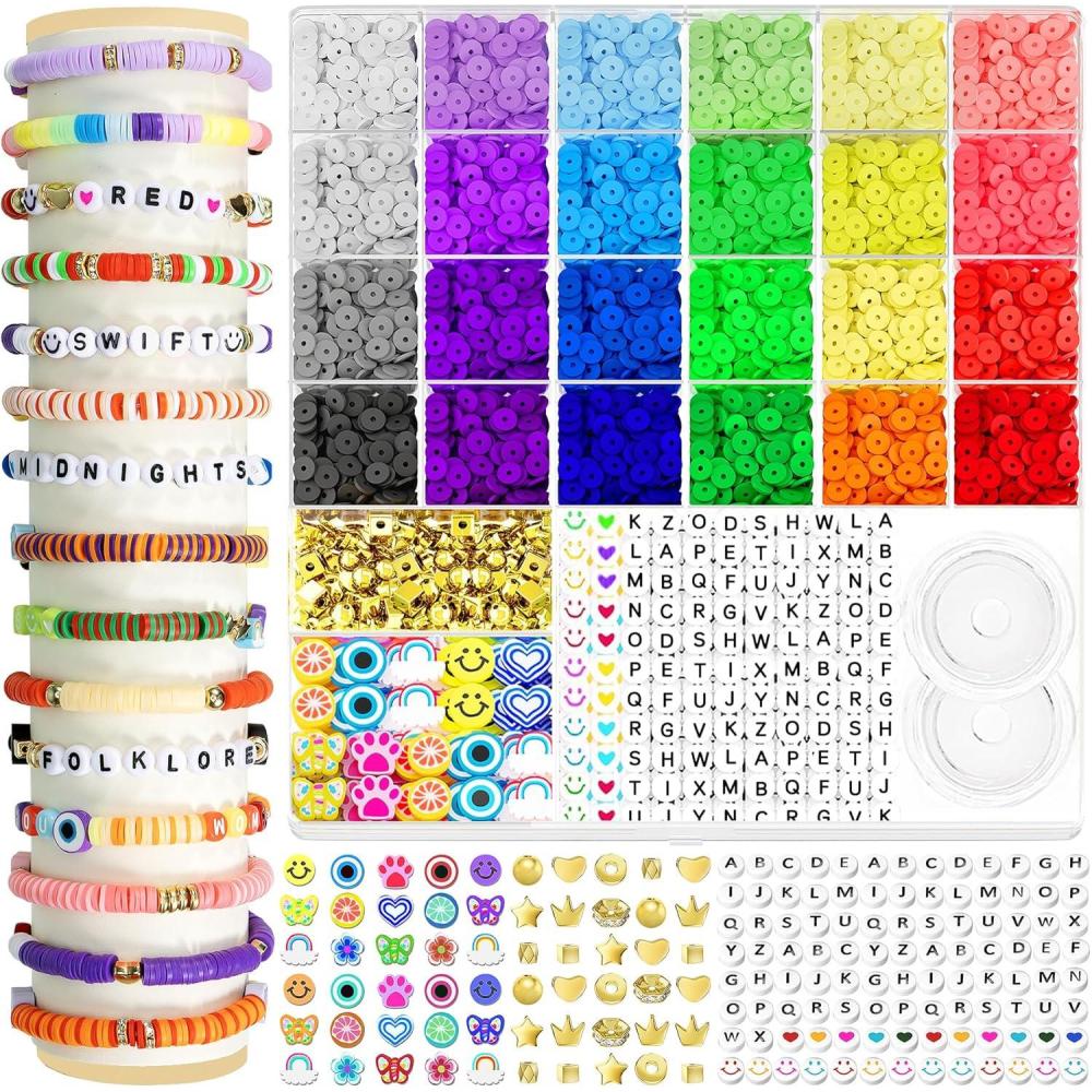 image:imageARTDOT 5342 PCS Clay Beads for Friendship Bracelets Making Kit 24 Rainbow Colors Jewelry Making Supplies Heishi Beads with Elastic String and Organizer Gifts5342 PCS