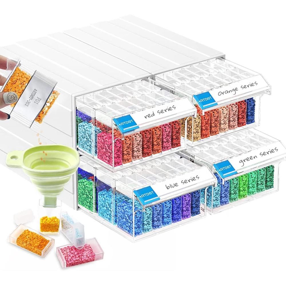 image:imageARTDOT 64 Jars Storage Containers for Diamond Art Kits for Adults Portable Storage Organizer with Sticker Labels for Diamond Painting Accessories and Tools140 Containers with 4 Drawers
