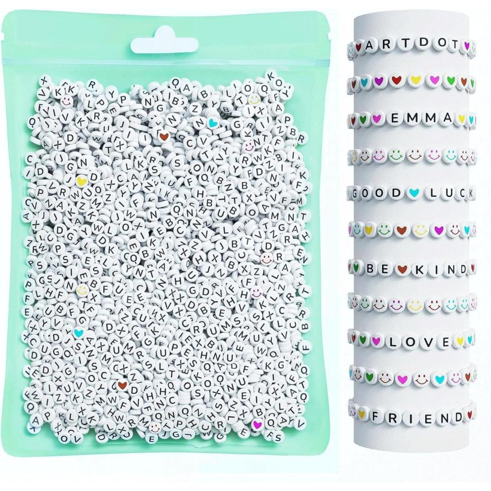 image:imageARTDOT 800 Pieces Assortment Letter Beads for Friendship Bracelets Making Kit 28 Styles Jewelry Making Supplies Alphabet Beads Set Preppy Crafts ArtBlack Letter White Bead