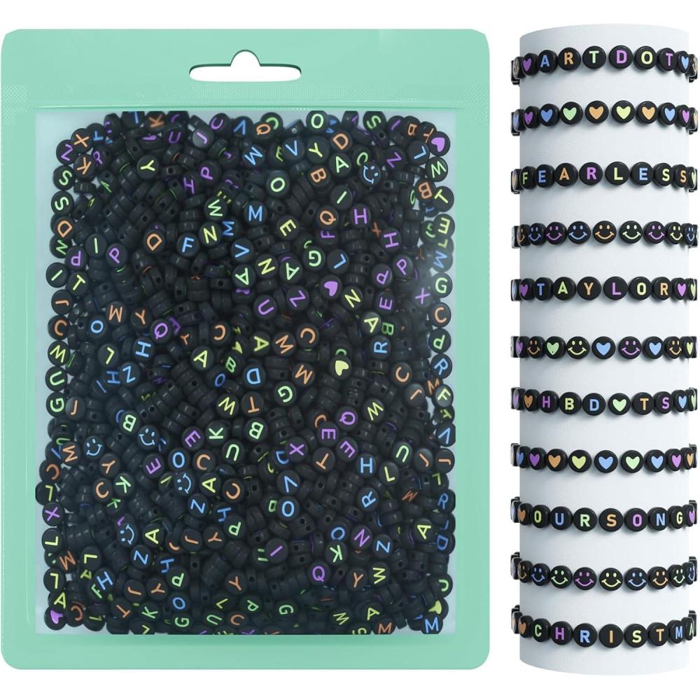 image:imageARTDOT 800 Pieces Assortment Letter Beads for Friendship Bracelets Making Kit 28 Styles Jewelry Making Supplies Alphabet Beads Set Preppy Crafts ArtMulticolor Letter Black Bead