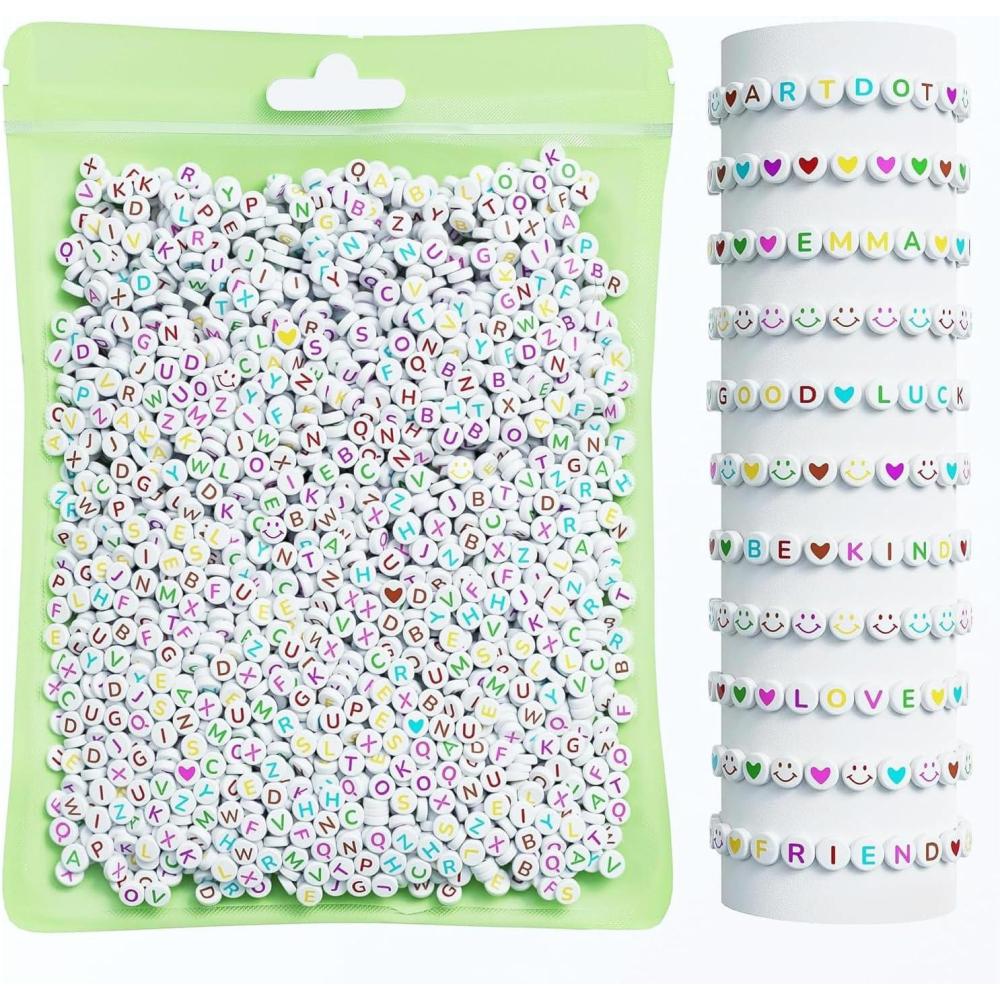 image:imageARTDOT 800 Pieces Assortment Letter Beads for Friendship Bracelets Making Kit 28 Styles Jewelry Making Supplies Alphabet Beads Set Preppy Crafts ArtMulticolor Letter White Bead