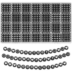 ARTDOT 1400 Pieces Letter Beads for Friendship Bracelets Making Kit, 28 Styles Assortment Jewelry Making Supplies Alphabet Beads Set with Cases Preppy Crafts Gifts(White Letter Black bead)
