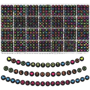 ARTDOT 1400 Pieces Letter Beads for Friendship Bracelets Making Kit, 28 Styles Assortment Jewelry Making Supplies Alphabet Beads Set with Cases Preppy Crafts Gifts(Multicolor Letter Black Bead)
