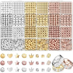 ARTDOT 1740 Pieces Gold Beads for Friendship Bracelets Making Kit, 8 Shapes Organized Jewelry Making Supplies Spacer Beads Set with Rhinestones Crafts Gifts
