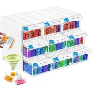 ARTDOT 64 Jars Storage Containers for Diamond Art Kits for Adults, Portable Storage Organizer with Sticker Labels for Diamond Painting Accessories and Tools(315 Containers with 9 Drawers)