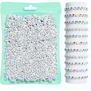 ARTDOT 800 Pieces Assortment Letter Beads for Friendship Bracelets Making Kit, 28 Styles Jewelry Making Supplies Alphabet Beads Set Preppy Crafts Art(Black Letter White Bead)