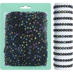 ARTDOT 800 Pieces Assortment Letter Beads for Friendship Bracelets Making Kit, 28 Styles Jewelry Making Supplies Alphabet Beads Set Preppy Crafts Art(Multicolor Letter Black Bead)