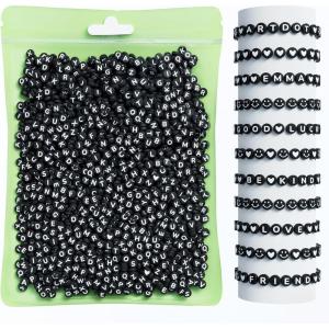 ARTDOT 800 Pieces Assortment Letter Beads for Friendship Bracelets Making Kit, 28 Styles Jewelry Making Supplies Alphabet Beads Set Preppy Crafts Art(White Letter Black Bead)
