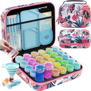 ARTDOT 240 Slots Storage Container for Diamond Painting Kits for Adults,Portable Diamond Painting Storage Box with Accessories and Tools(Pink)
